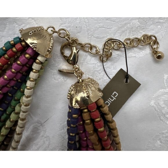 Chicos Layered Seed Bead Mutli Earth Tone 11" Long Statement Necklace NEW - Picture 8 of 12